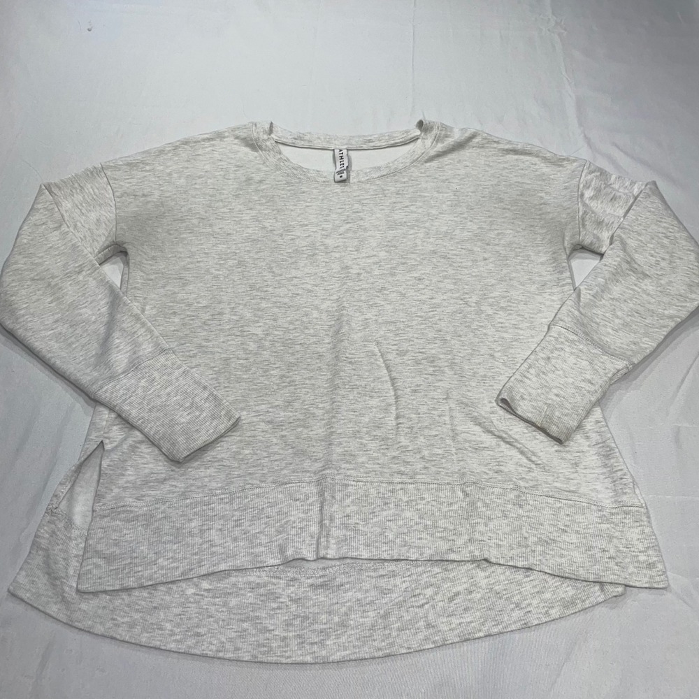 Athleta Coaster Luxe Sweatshirt Light Gray Heather Pullover Thumbholes Size M